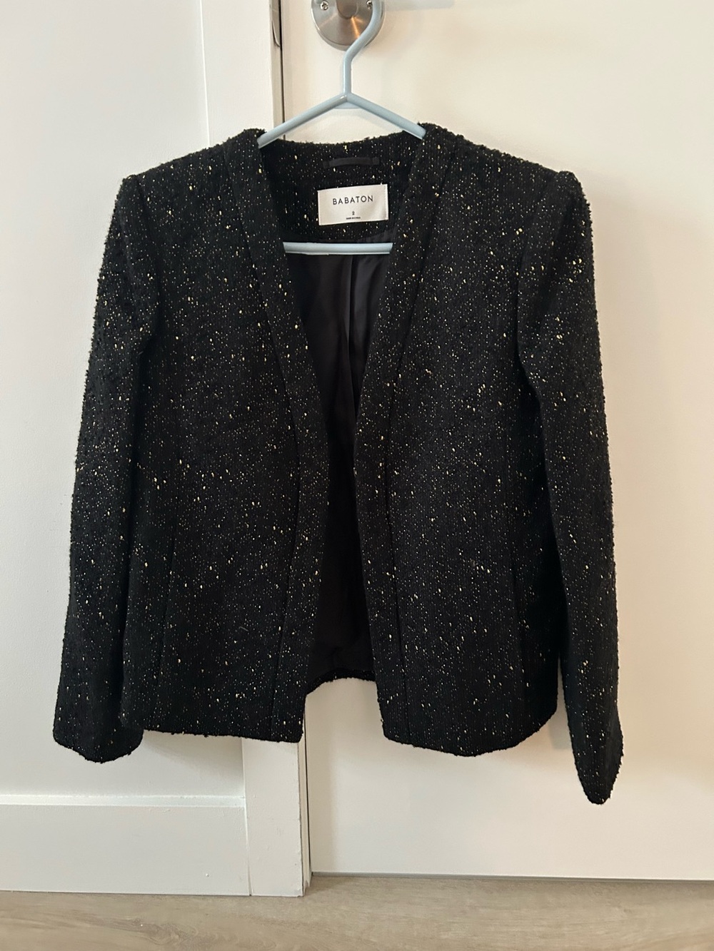 Aritzia Babaton Black Tweed Jacket with Metallic Flecks